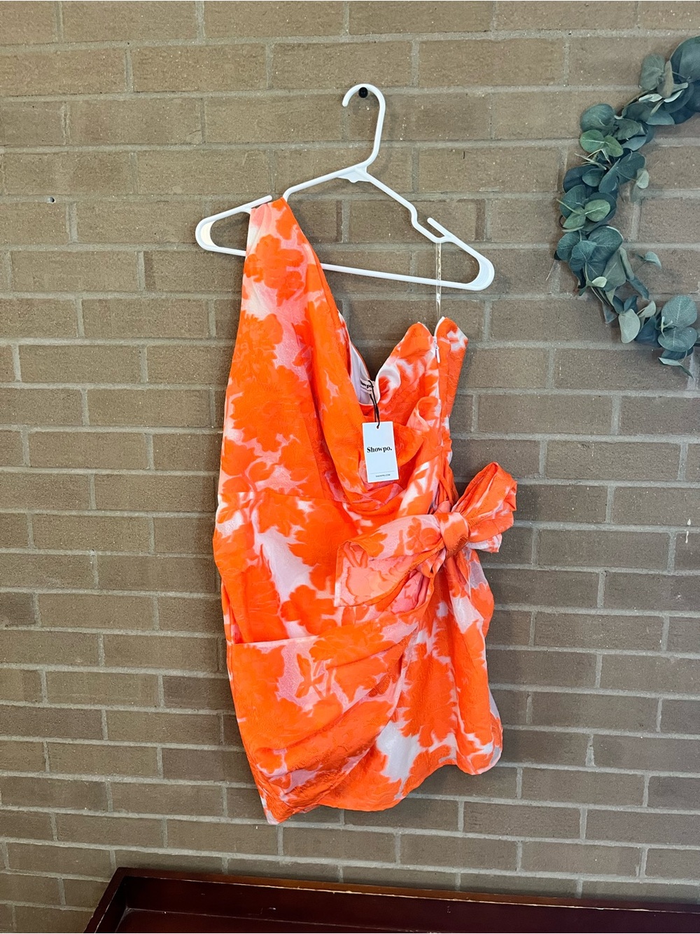 Showpo One-Shoulder Orange & White Floral Bow Dress
